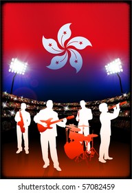 Hong Kong Flag with Live Music Band on Stadium Background Original Illustration