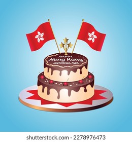 Hong Kong Flag National Day with a Cake on a Blue Background