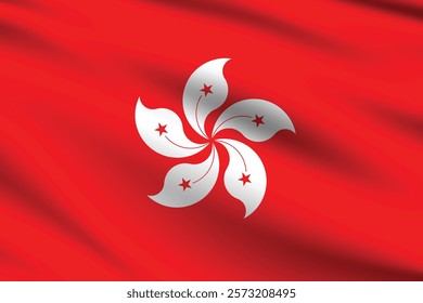 Hong Kong flag official colors and proportion digital vector illustration. Pleated flag.