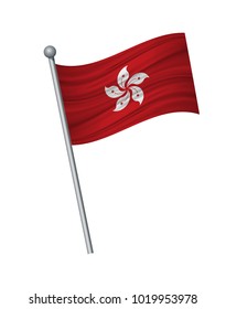 Hong Kong flag on the flagpole. Official colors and proportion correctly. waving of Hong Kong flag on flagpole, vector illustration isolate on white background.