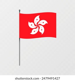 Hong Kong flag on flagpole. Vector illustration.