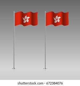 Hong Kong flag on the flagpole. Official colors and proportion correctly. High detailed vector illustration. 3d and isometry. EPS10