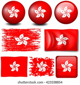 Hong Kong flag on many objects illustration