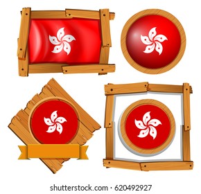 Hongkong-Flagge auf runden und quadratischen Bildern