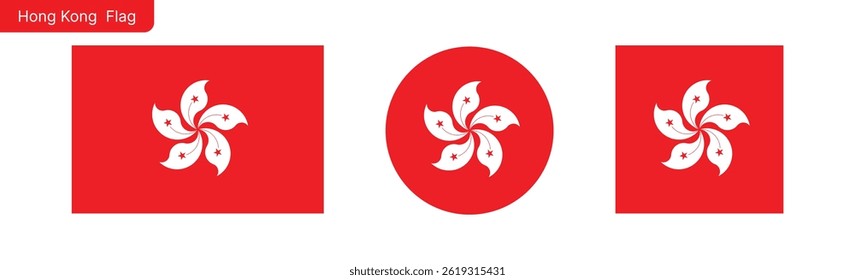 Hong Kong flag PNG vector. Hong Kong Square and round icon isolated on transparent PNG background. Hong Kong flag icon.eps