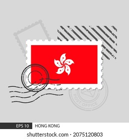 Hong Kong flag postage stamp. Isolated vector illustration on grey post stamp background and specify is vector eps10.