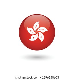 Hong Kong Flag - Round Glossy Button, Vector Image And Icon