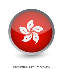Hong Kong Flag Round Glossy Icon. Vector illustration.