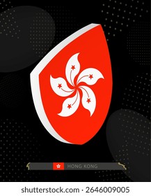 Hong Kong Flag Shield icon in 3D on Dark Modern Abstract Rugby Background. Perfect for sports events, heritage themes, national celebrations, and patriotic designs.