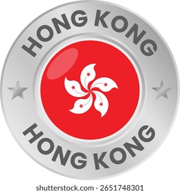 Bandeira de Hong Kong em medalha de prata. Bandeira nacional no emblema do círculo de metal.