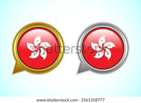 Hong Kong flag speech bubble. Speaking flag icon in gold and silver color