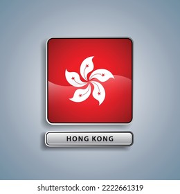 Ilustración vectorial del botón cuadrado de la bandera de Hong Kong