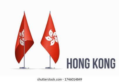 Símbolo del estado de la bandera de Hong Kong aislado en un estandarte nacional de fondo. Saludo el Día de la Independencia Nacional Región Administrativa Especial de Hong Kong en China. Cartel de ilustración de la bandera estatal realista de la RAEHK.