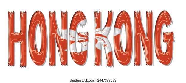 Hong Kong flag text font, 3D Hong Kong flag colorful background, Hong Kong flag vector illustration