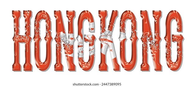 Hong Kong flag text font, 3D Hong Kong flag colorful background, Hong Kong flag vector illustration