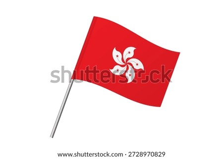 Hong Kong flag - wavy stick flag of country, cultural identity and heritage. Represents national pride and unity. Vector flag isolated on white background.