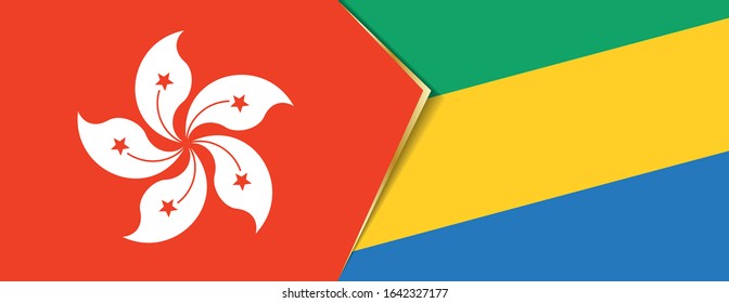 Hong Kong and Gabon flags, two vector flags symbol of relationship or confrontation.