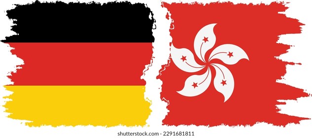 Hong Kong and Germany grunge flags connection, vector