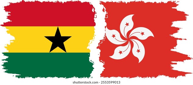 Hong Kong and Ghana grunge flags connection, vector