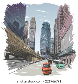 Hong Kong hand drawn, vector illustration