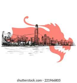 Hong Kong hand drawn, vector illustration