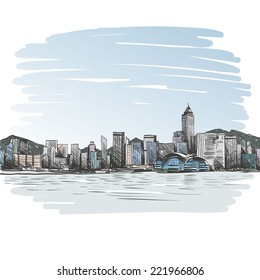Hong Kong hand drawn, vector illustration