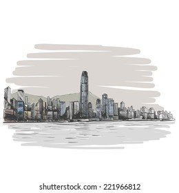 Hong Kong hand drawn, vector illustration