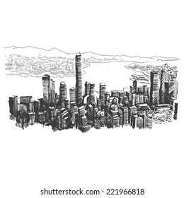 Hong Kong hand drawn, vector illustration