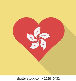 Hong Kong  heart flag flat style with long shadow. Patriotic design. Vector EPS10