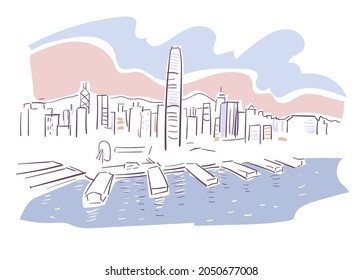 Hong Kong HK province China vector sketch city illustration line art sketch