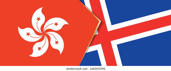 Hong Kong and Iceland flags, two vector flags symbol of relationship or confrontation.