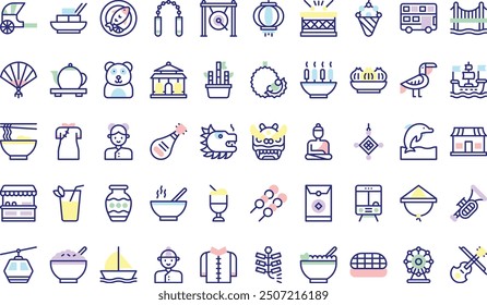 Hong kong icons collection is a vector illustration with editable stroke.