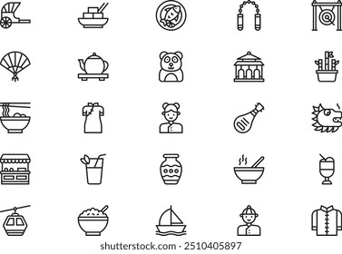 Hong kong icons collection is a vector illustration with editable stroke.