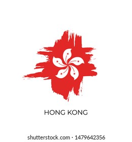 Hong kong ink brush cross calligraphy grunge flag. Nation product rubber stamp icon isolated on white background with text. Vector illustration