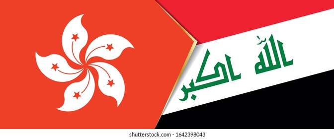 Hong Kong and Iraq flags, two vector flags symbol of relationship or confrontation.