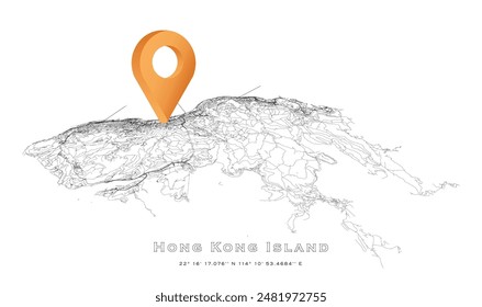 Hong Kong Island,detailed urban street plan city map with location pin,vector image