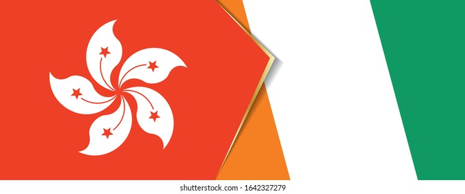 Hong Kong and Ivory Coast flags, two vector flags symbol of relationship or confrontation.