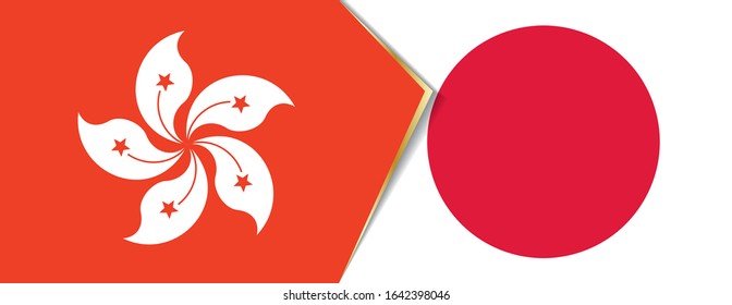 Hong Kong and Japan flags, two vector flags symbol of relationship or confrontation.