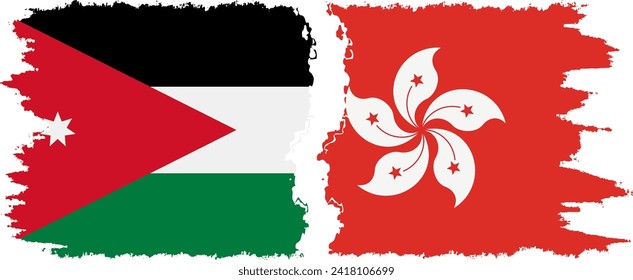 Hong Kong and Jordan grunge flags connection, vector