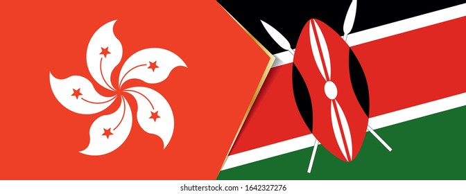 Hong Kong and Kenya flags, two vector flags symbol of relationship or confrontation.