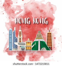 Hong kong Landmark Global Travel And Journey watercolor background. Vector Design Template.used for your advertisement, book, banner, template, travel business or presentation