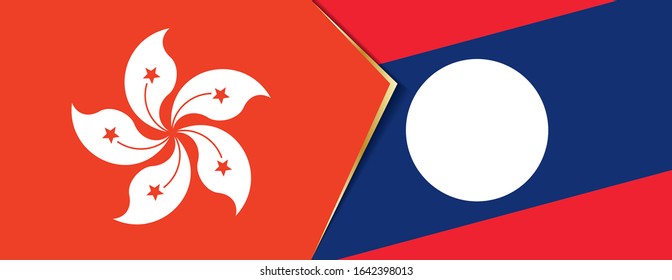 Hong Kong and Laos flags, two vector flags symbol of relationship or confrontation.