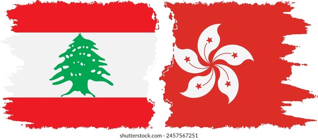 Hong Kong and Lebanon grunge flags connection, vector