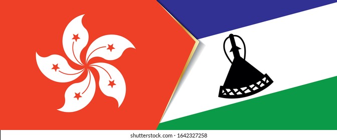 Hong Kong and Lesotho flags, two vector flags symbol of relationship or confrontation.