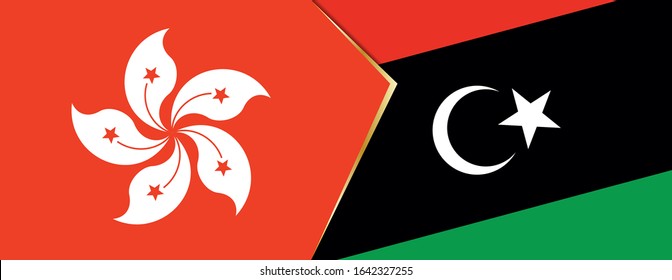 Hong Kong and Libya flags, two vector flags symbol of relationship or confrontation.