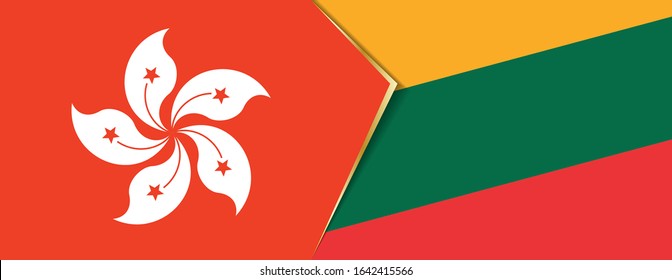 Hong Kong and Lithuania flags, two vector flags symbol of relationship or confrontation.