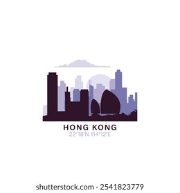 Hong Kong logo with skyline, cityscape retro vector icon. China city horizon, facade, travel logotype