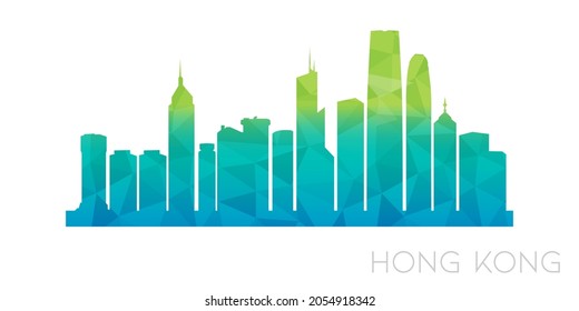 Hong Kong Low Poly Skyline Clip Art City Design. Geometric Polygon Graphic Horizon Icon. Vector Illustration Symbol.