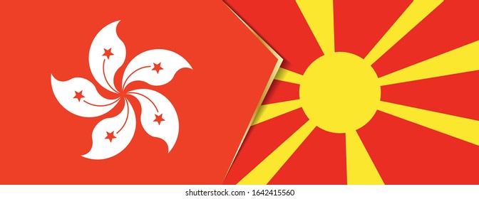 Hong Kong and Macedonia flags, two vector flags symbol of relationship or confrontation.