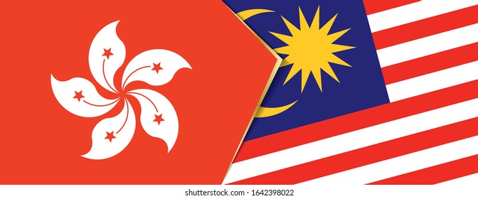 Hong Kong and Malaysia flags, two vector flags symbol of relationship or confrontation.